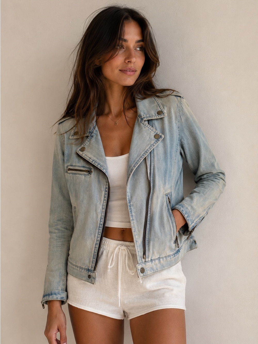 Vintage Gap 1969 Denim Moto Jacket XS Light Wash Biker